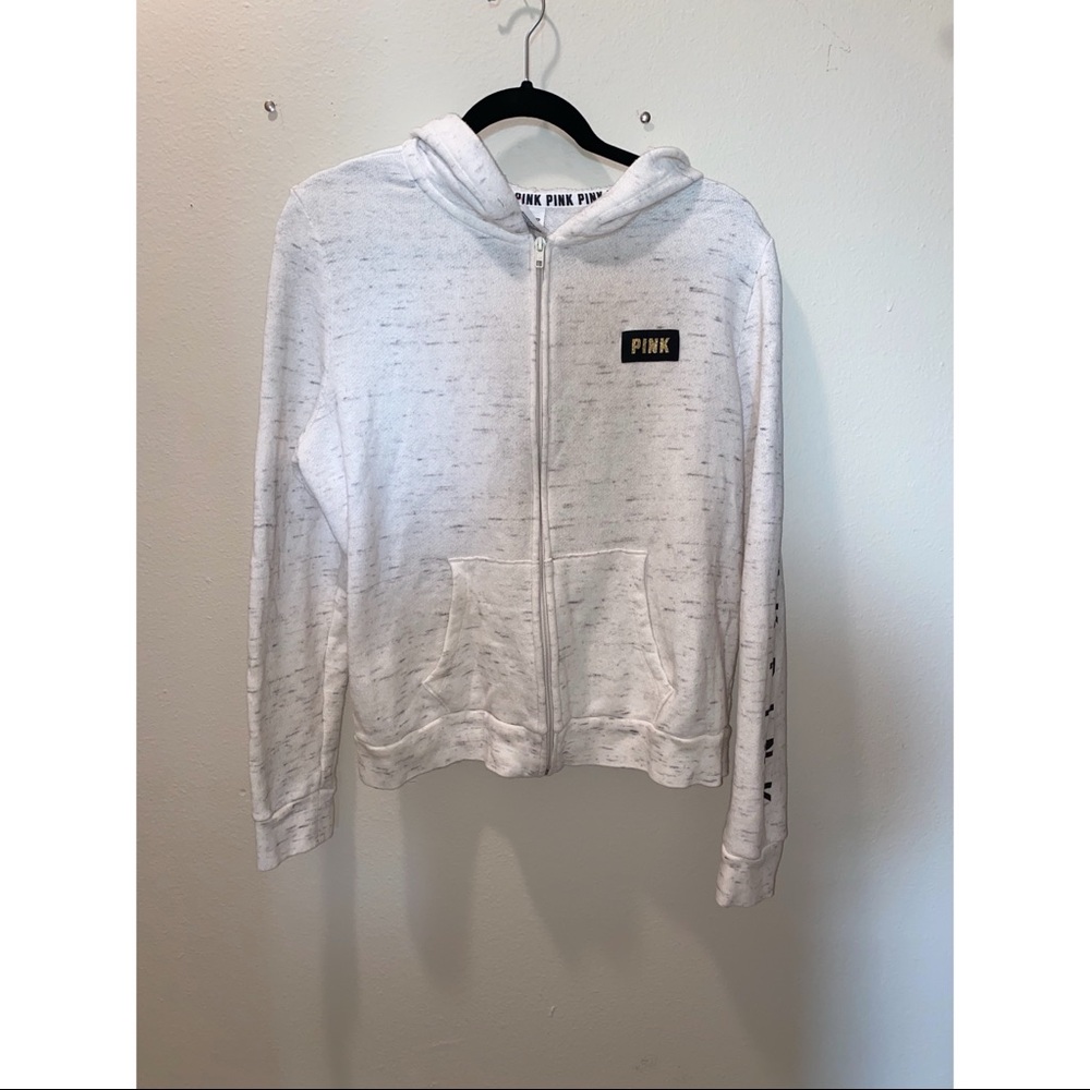 Pink Victoria’s Secret White Zip Up Hoodie